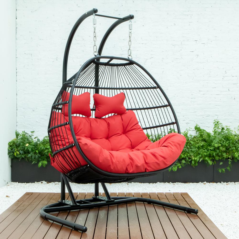 LeisureMod Wicker 2 Person Double Folding Hanging Egg Swing Chair ESCF52R. Picture 7