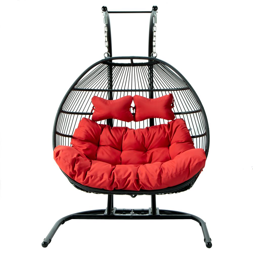 LeisureMod Wicker 2 Person Double Folding Hanging Egg Swing Chair ESCF52R. Picture 8