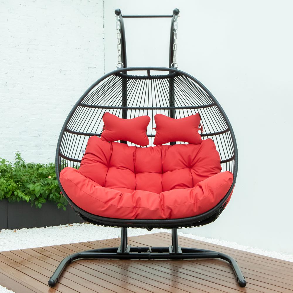 LeisureMod Wicker 2 Person Double Folding Hanging Egg Swing Chair ESCF52R. Picture 9