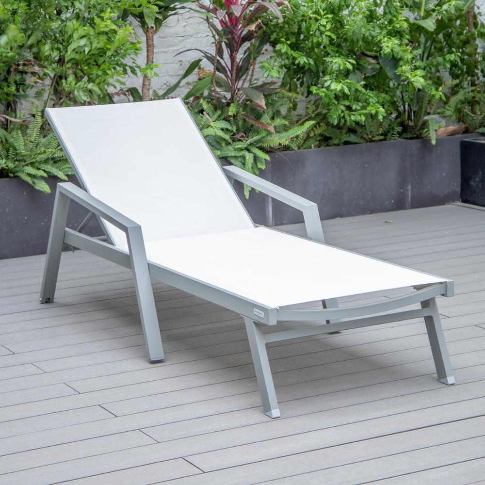 Marlin Patio Chaise Lounge Chair With Armrests in Grey Aluminum Frame. Picture 2