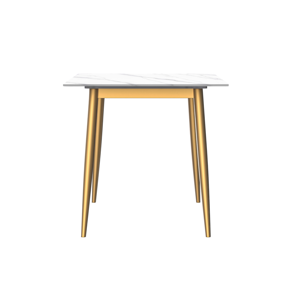 Modern Dining Table Brushed Gold Base, With 71 White Sintered Stone Top. Picture 1