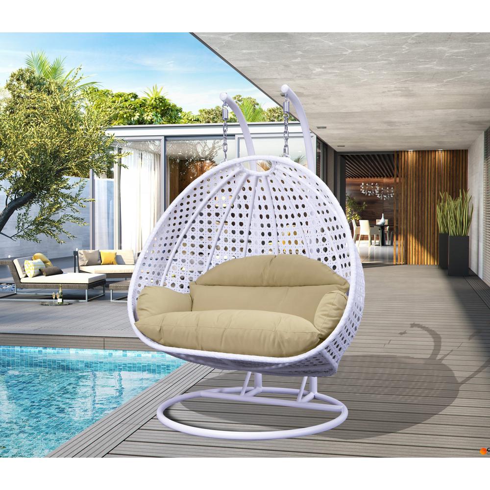 White Wicker Hanging 2 person Egg Swing Chair. Picture 3