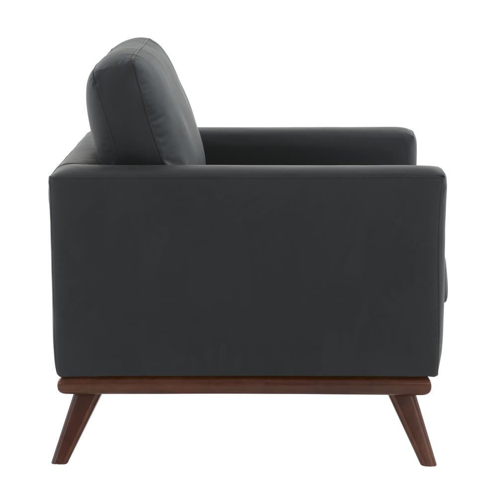 LeisureMod Chester Modern Leather Accent Arm Chair With Birch Wood Base, Black. Picture 3