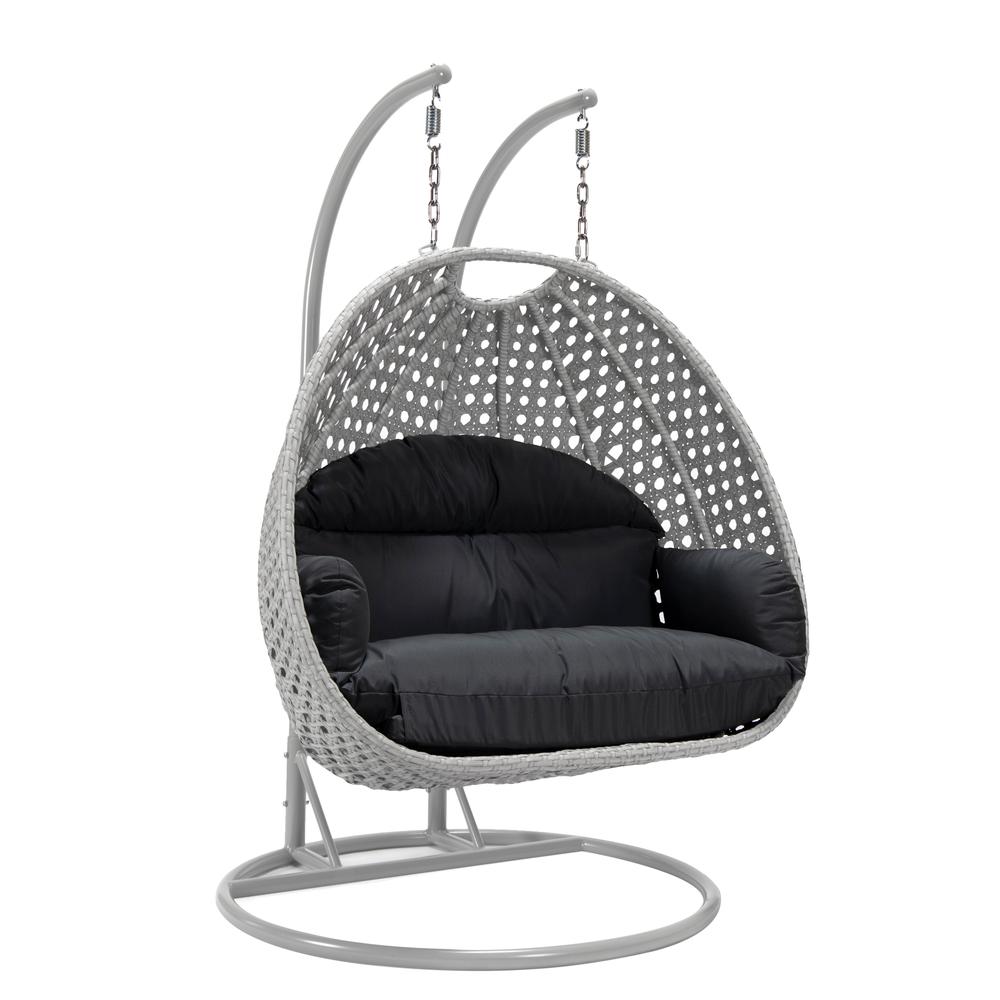 LeisureMod Wicker Hanging 2 person Egg Swing Chair in Dark Grey. Picture 1