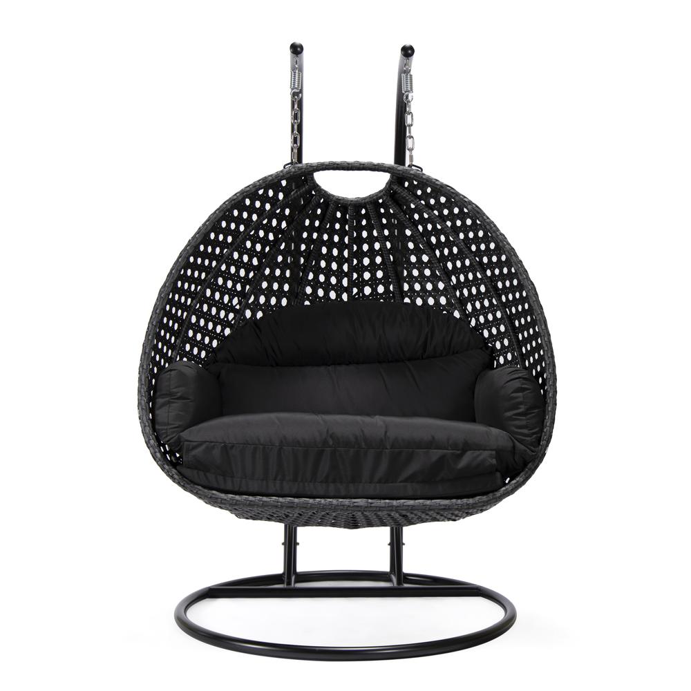 LeisureMod MendozaWicker Hanging 2 person Egg Swing Chair in Black. Picture 3