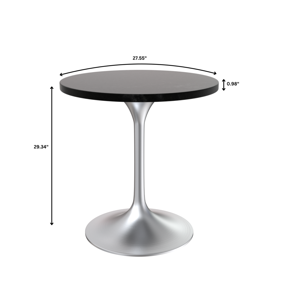 Verve 27" Round Dining Table, Brushed Chrome Base with Black MDF Top. Picture 5