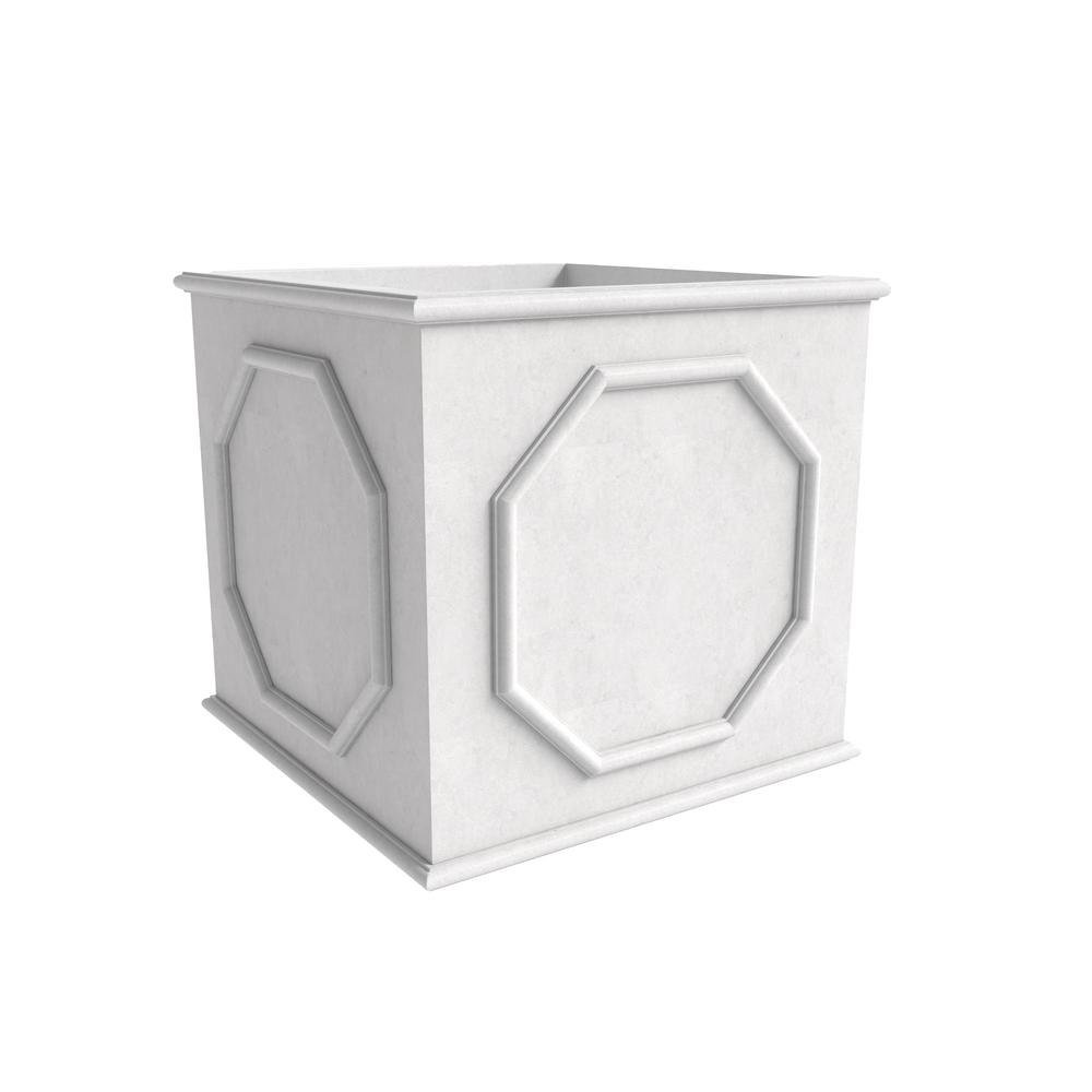 Sprout Series Cubic Fiber Stone Planter in White 17.7 Cube. Picture 1