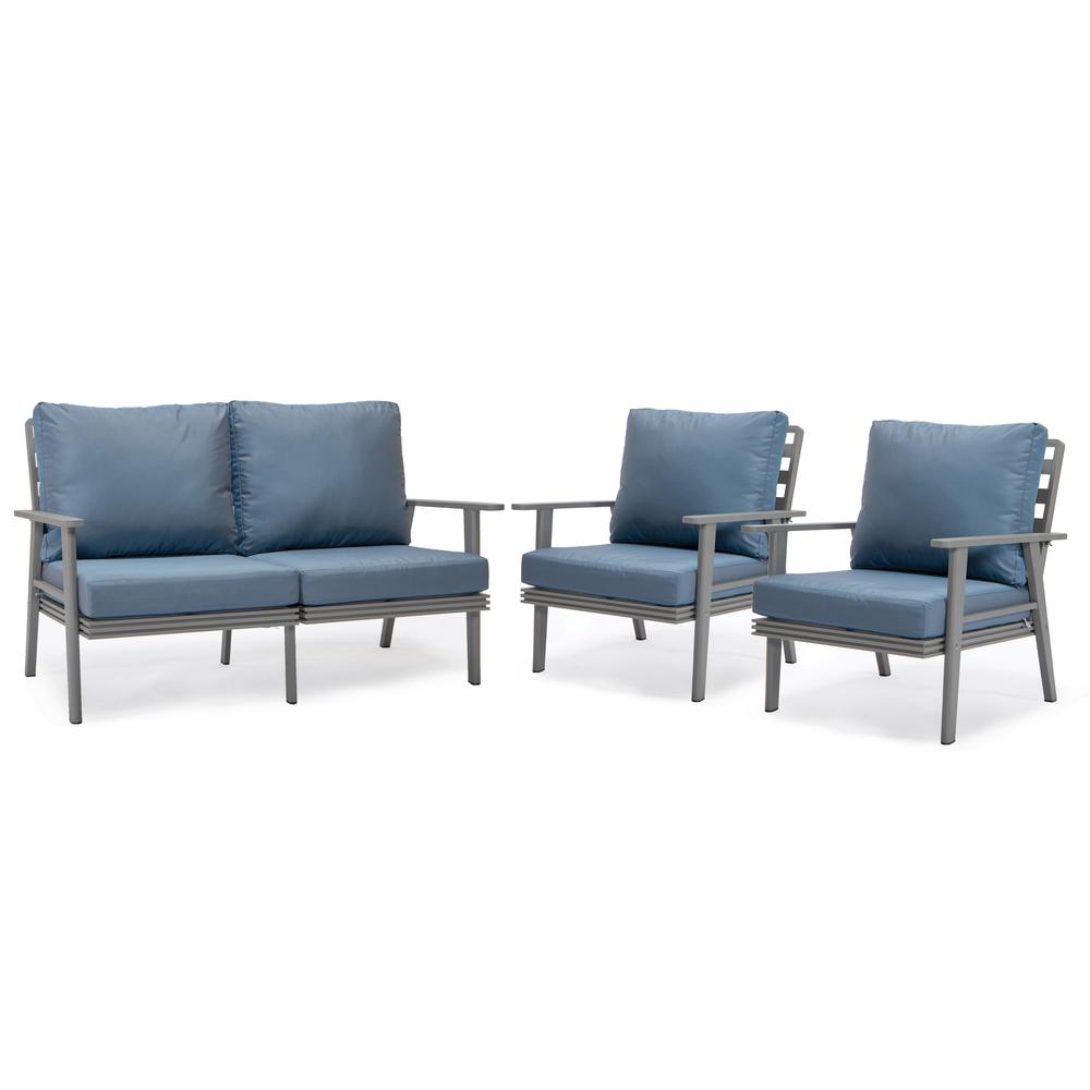 3-Piece Outdoor Patio Set with Grey Aluminum Frame and Loveseat and Armchairs. The main picture.