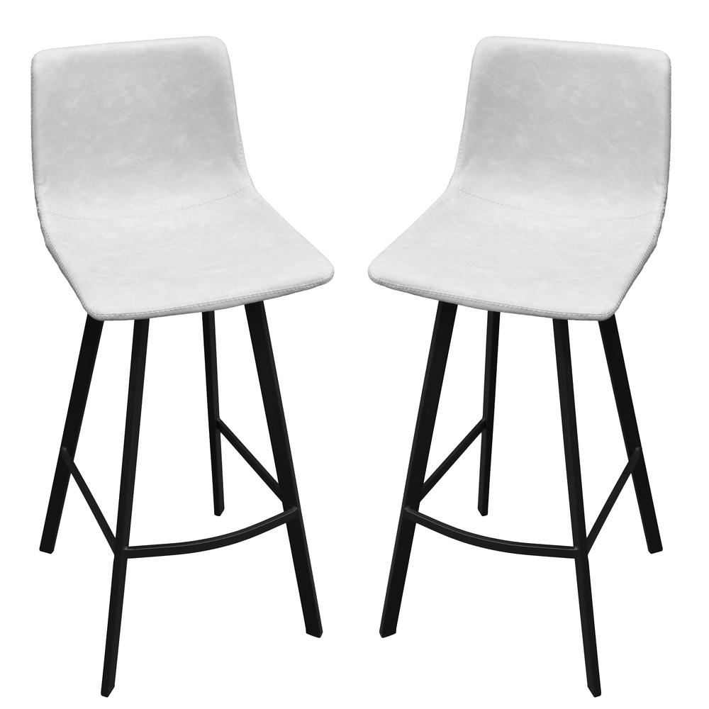 Elland Modern Upholstered Leather Bar Stool With Iron Legs & Footrest Set of 2. Picture 1