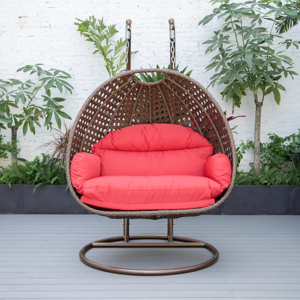LeisureMod Wicker Hanging 2 person Egg Swing Chair , Red. Picture 3