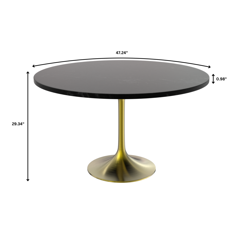 Verve 48" Round Dining Table, Brushed Gold Base with Black MDF Top. Picture 3