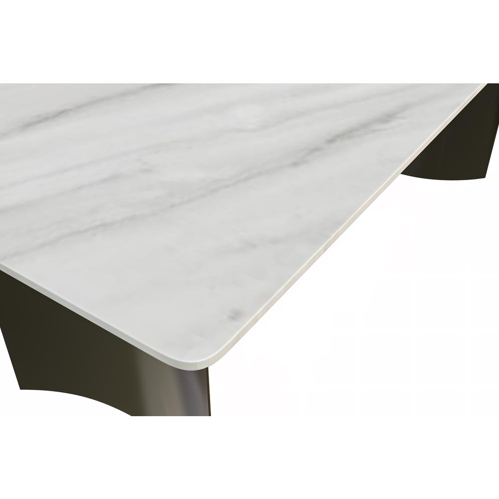 Modern Dining Table Black Stainless Steel Base, With 55 White Sintered Stone Top. Picture 6