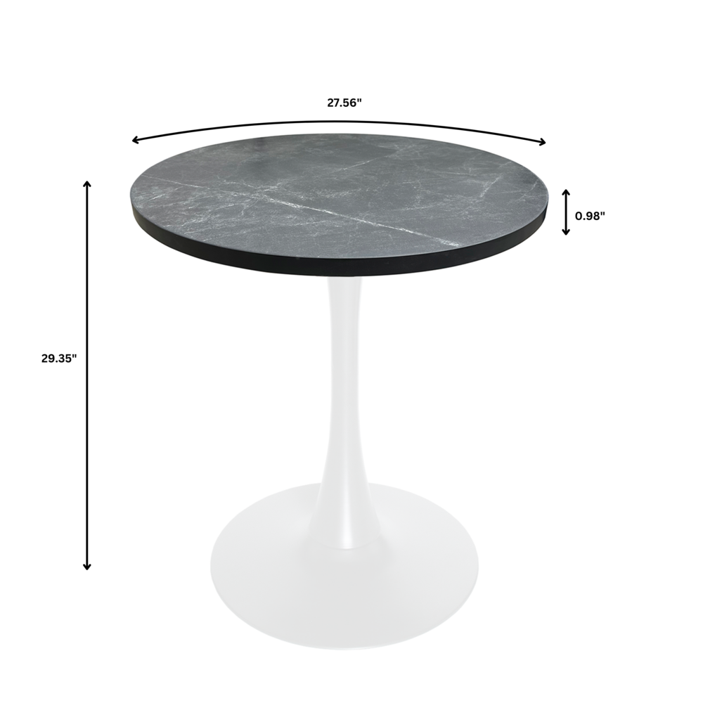 Bristol Dining table, White Base with 27" Round Marbleized Black MDF top. Picture 3