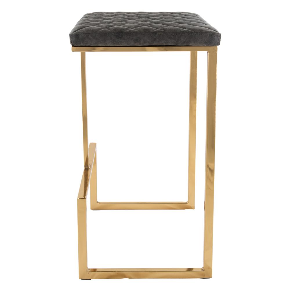 LeisureMod Quincy Quilted Stitched Leather Bar Stools With Gold Metal FrameGrey. Picture 2