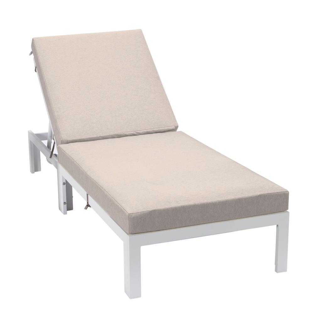 Chelsea Modern Outdoor White Chaise Lounge Chair With Cushions. Picture 2