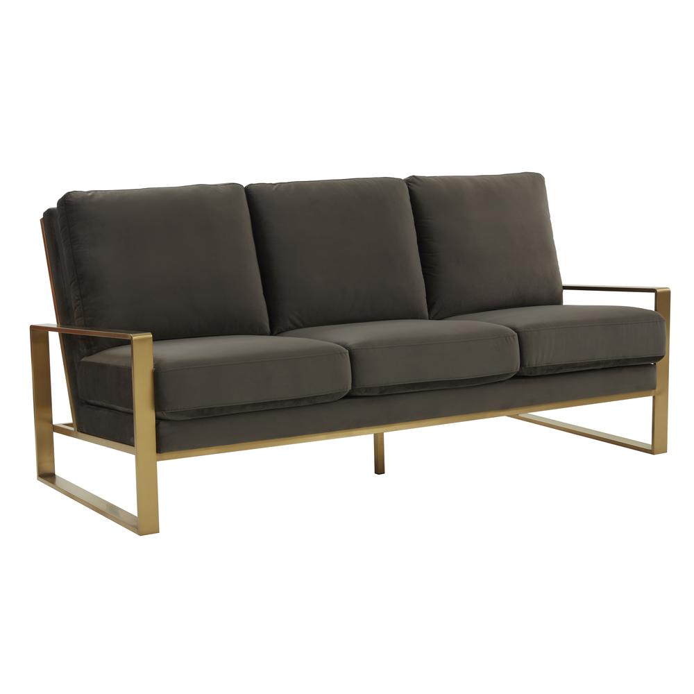 LeisureMod Jefferson Contemporary Modern Design Velvet Sofa With Gold Frame., Dark Grey. Picture 1