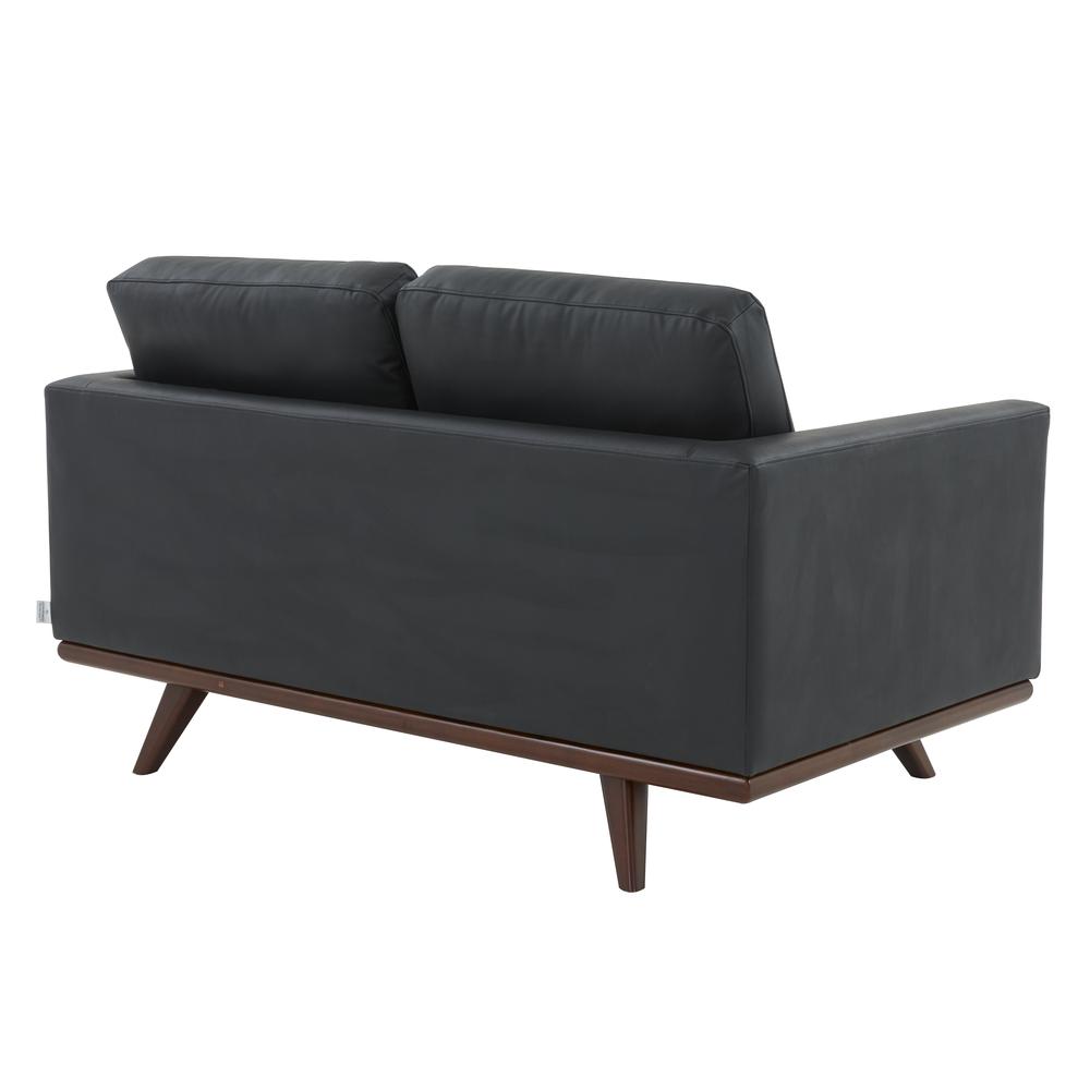 LeisureMod Chester Modern Leather Loveseat With Birch Wood Base, Black. Picture 4