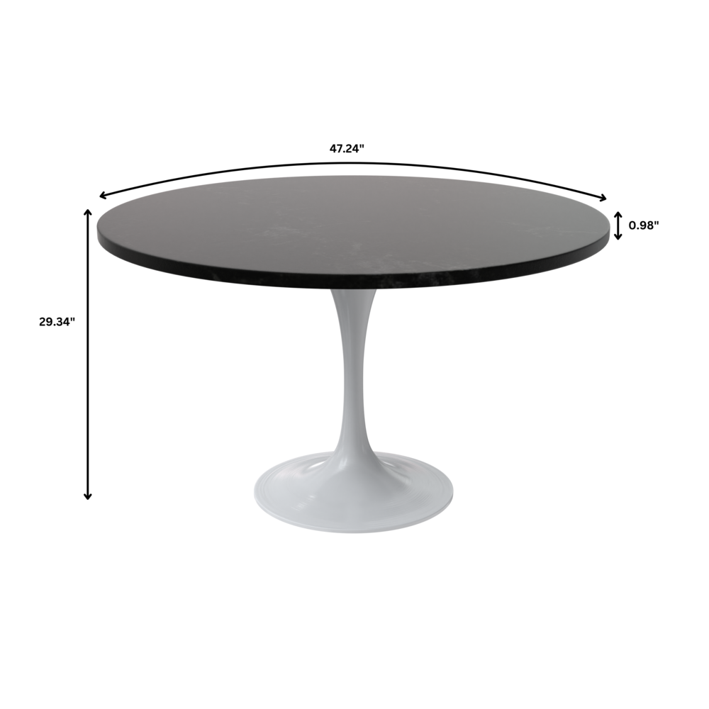 Verve 48 Round Dining Table, White Base with Black MDF Top. Picture 3