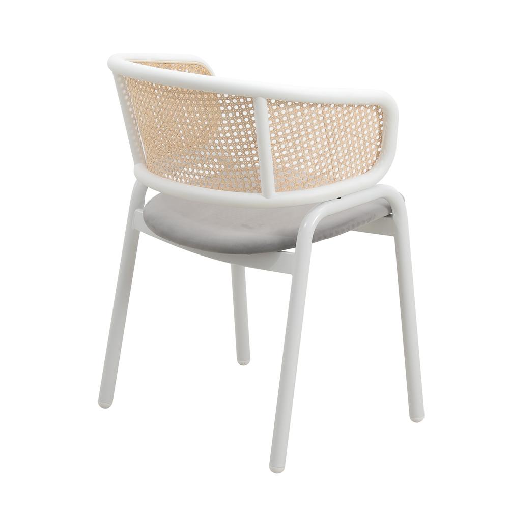 Dining Chair with White Powder Coated Steel Legs and Wicker Back, Set of 4. Picture 5