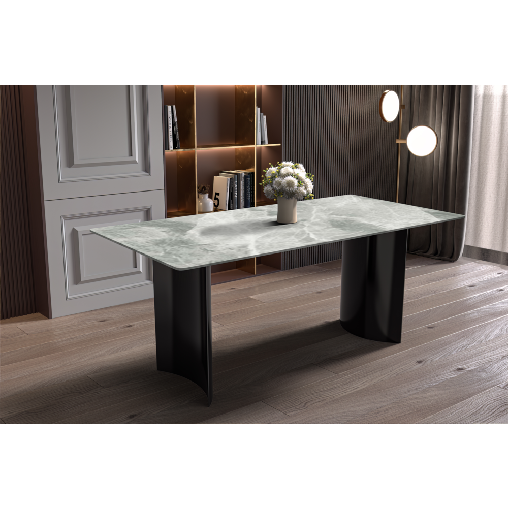 Dining Table Black Stainless Steel Base, With 55 Light Grey Sintered Stone Top. Picture 6