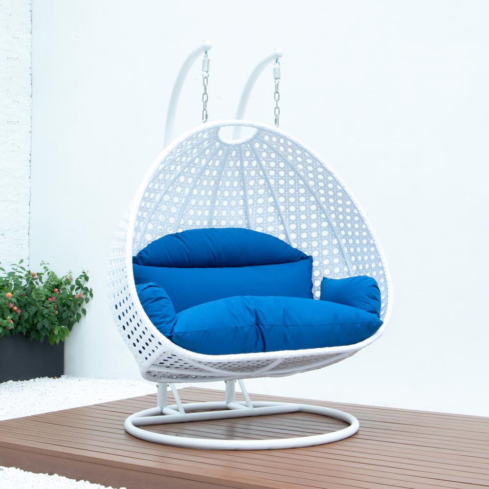 White Wicker Hanging 2 person Egg Swing Chair. Picture 5