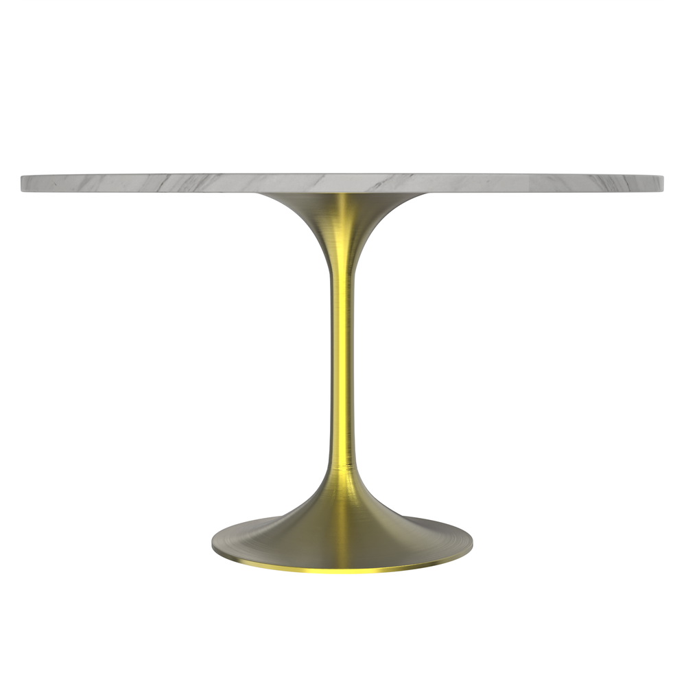 48 Round Dining Table, Brushed Gold Base with Sintered Stone White Top. Picture 2