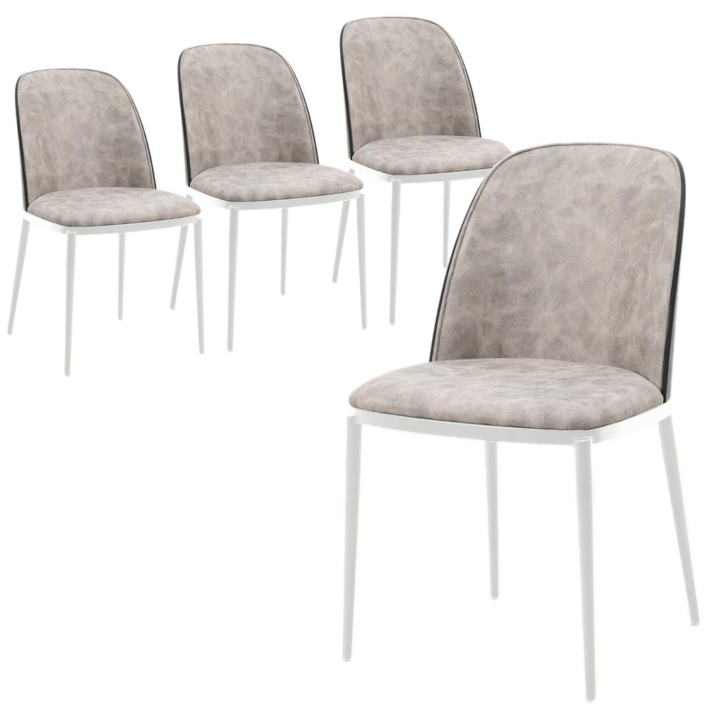 Dining Side Chair with Suede Seat and White Powder-Coated Steel Frame, Set of 4. Picture 1