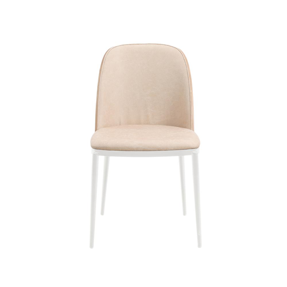 Dining Side Chair with Leather Seat and White Powder-Coated Steel Frame. Picture 2