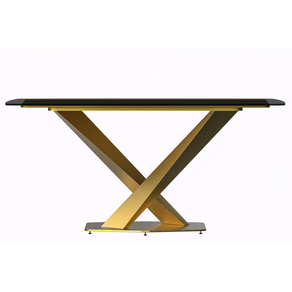 Voren Series Modern Dining Table Gold Base, With 55" Black Glass Top. Picture 2
