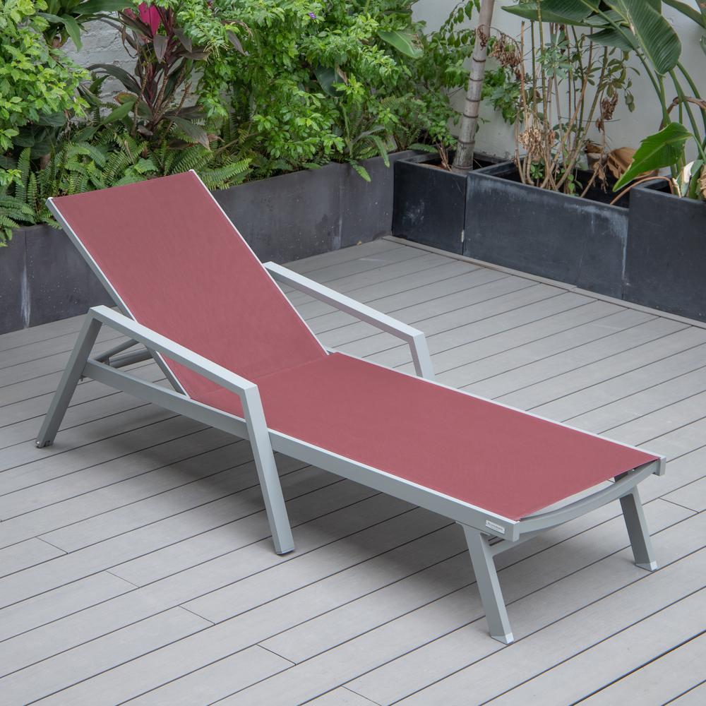 Marlin Patio Chaise Lounge Chair With Armrests in Grey Aluminum Frame. Picture 8