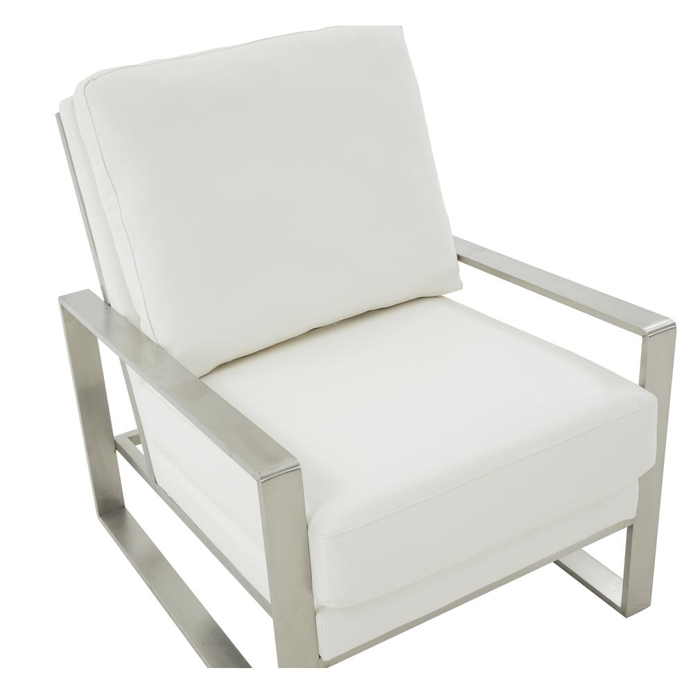 LeisureMod Jefferson Leather Modern Design Accent Armchair With Elegant Silver Frame, White. Picture 7