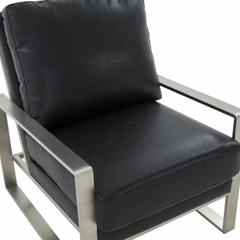 LeisureMod Jefferson Leather Modern Design Accent Armchair With Elegant Silver Frame, Black. Picture 7