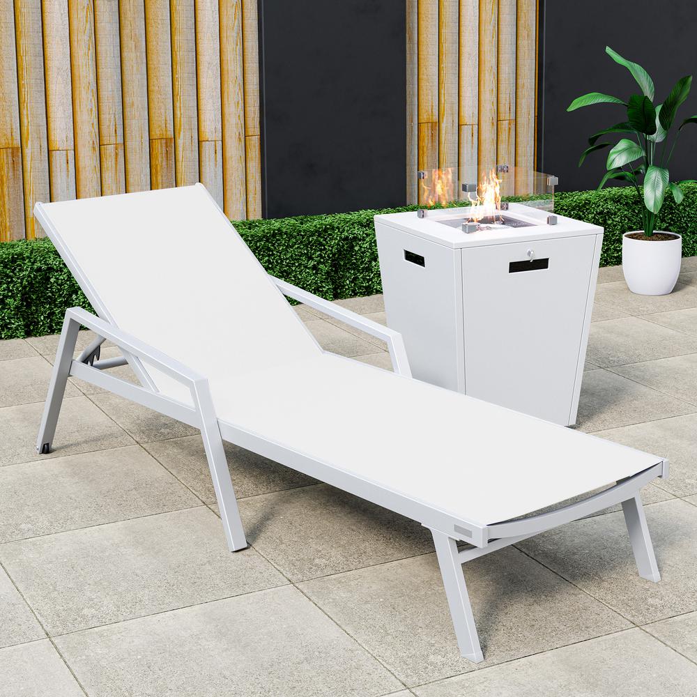 White Aluminum Outdoor Patio Chaise Lounge Chair With Arms. Picture 21