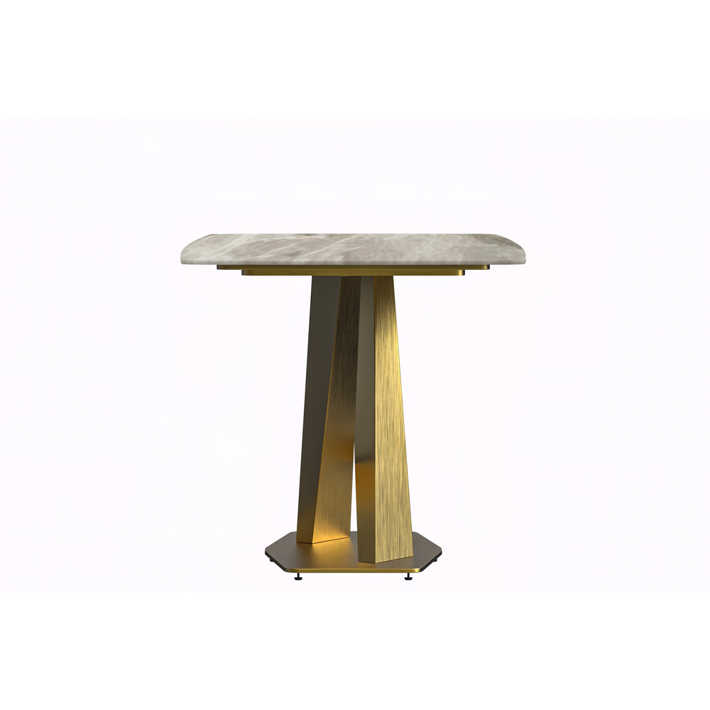 Modern Dining Table Gold Base, With 55" Deep Grey Sintered Stone Top. Picture 1