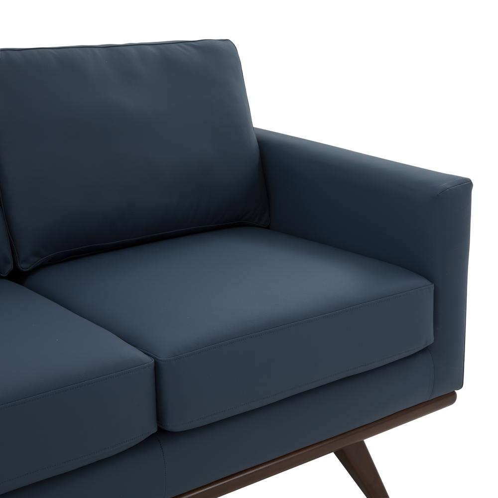 LeisureMod Chester Modern Leather Loveseat With Birch Wood Base, Navy Blue. Picture 6