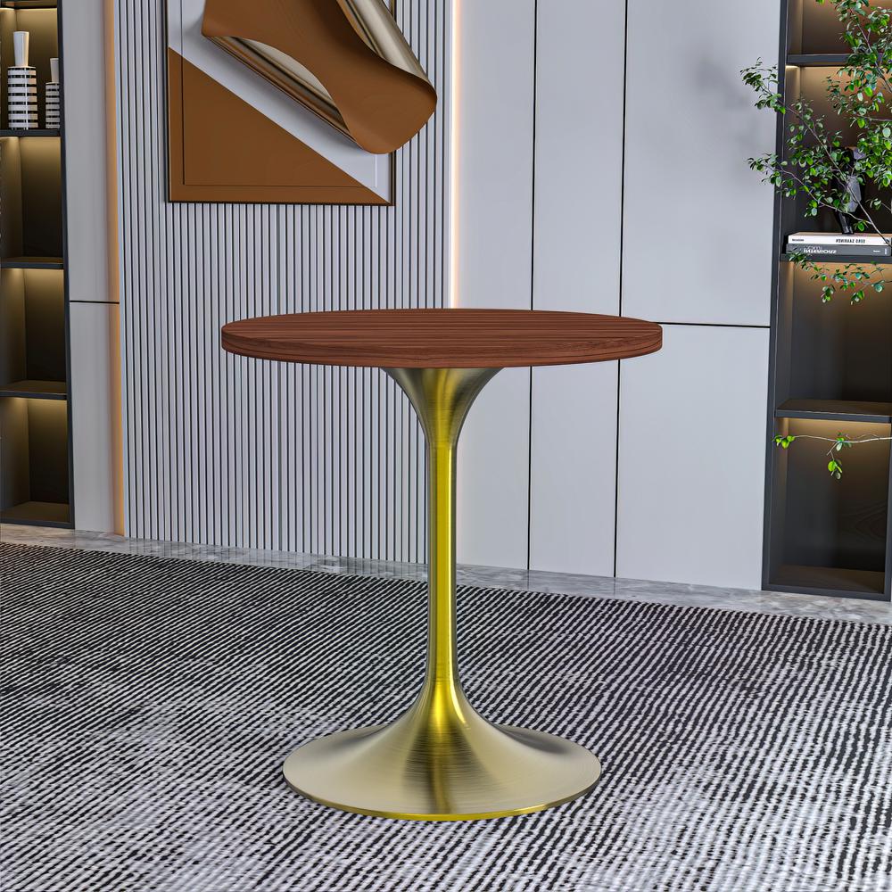 Verve 27" Round Dining Table, Brushed Gold Base with Dark Maple MDF Top. Picture 6
