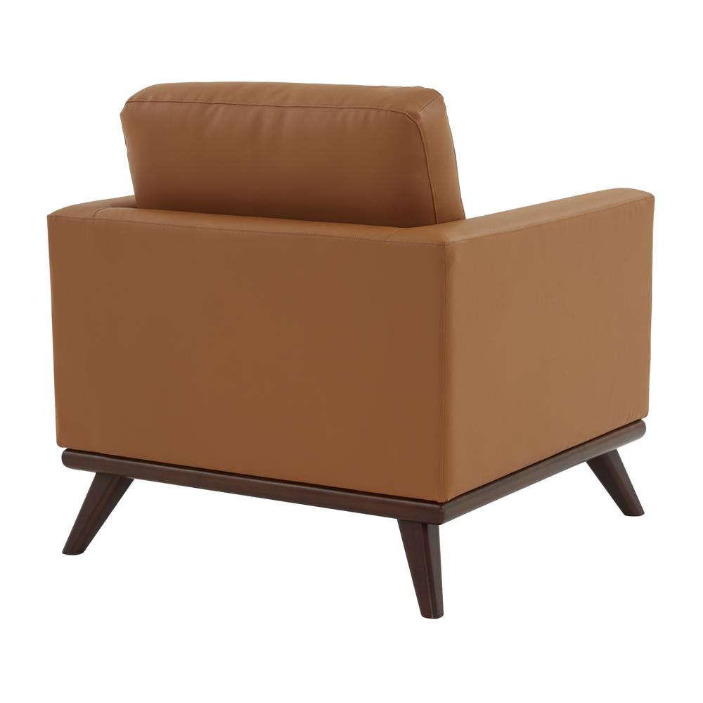 LeisureMod Chester Modern Leather Accent Arm Chair With Birch Wood Base, Cognac Tan. Picture 5