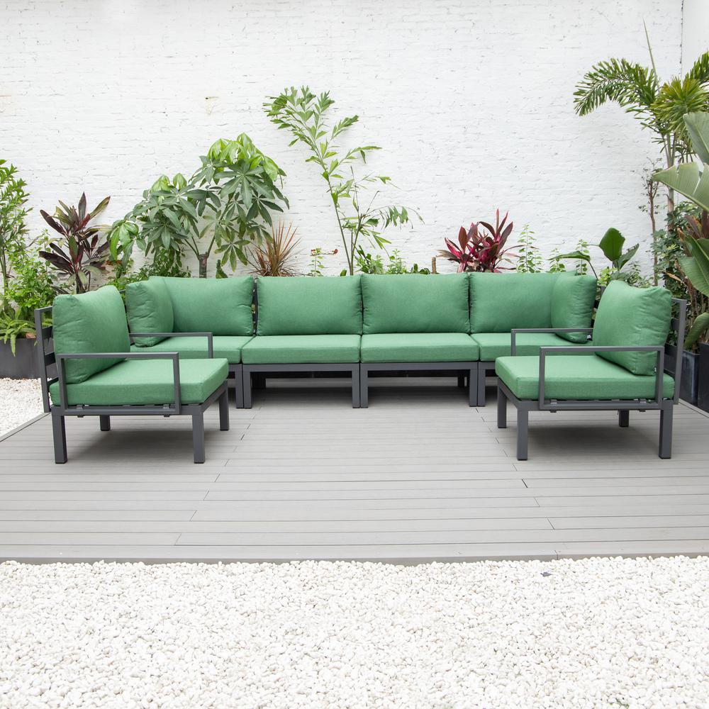 LeisureMod Hamilton 6-Piece Aluminum Patio Conversation Set With Cushions Green. Picture 3
