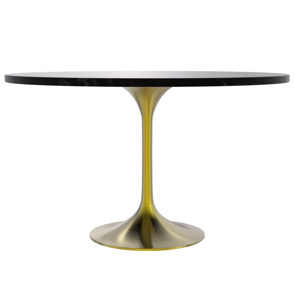 Verve 48" Round Dining Table, Brushed Gold Base with Black MDF Top. Picture 2