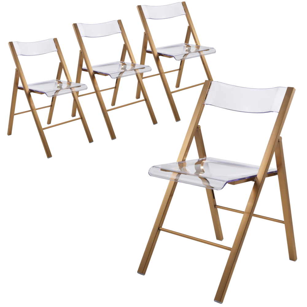 Folding Chair in Brushed Gold Finish with Stainless Steel Frame for Kitchen (Set of 4). Picture 5