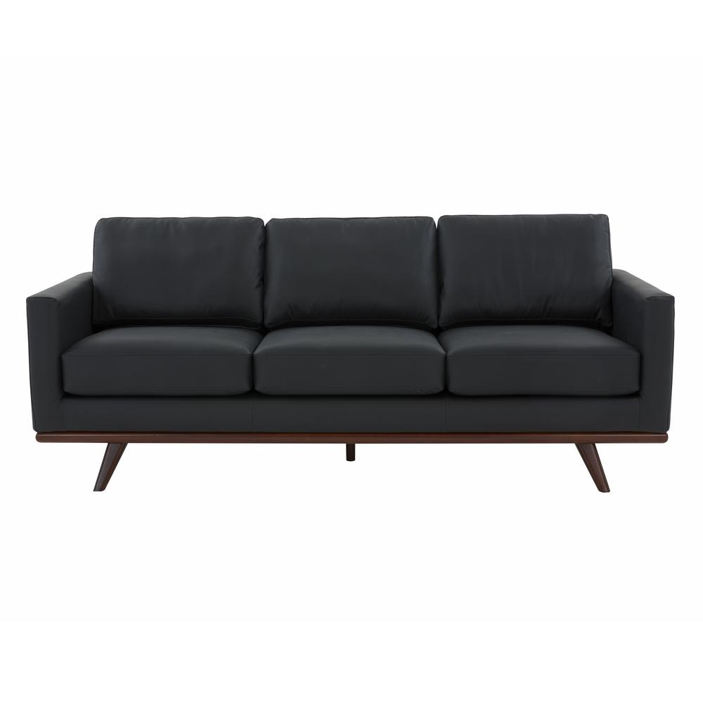 LeisureMod Chester Modern Leather Sofa With Birch Wood Base. Picture 5