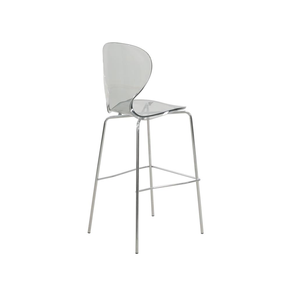 Oyster Acrylic Barstool with Steel Frame in Chrome Finish Set of 2 in Smoke. Picture 10
