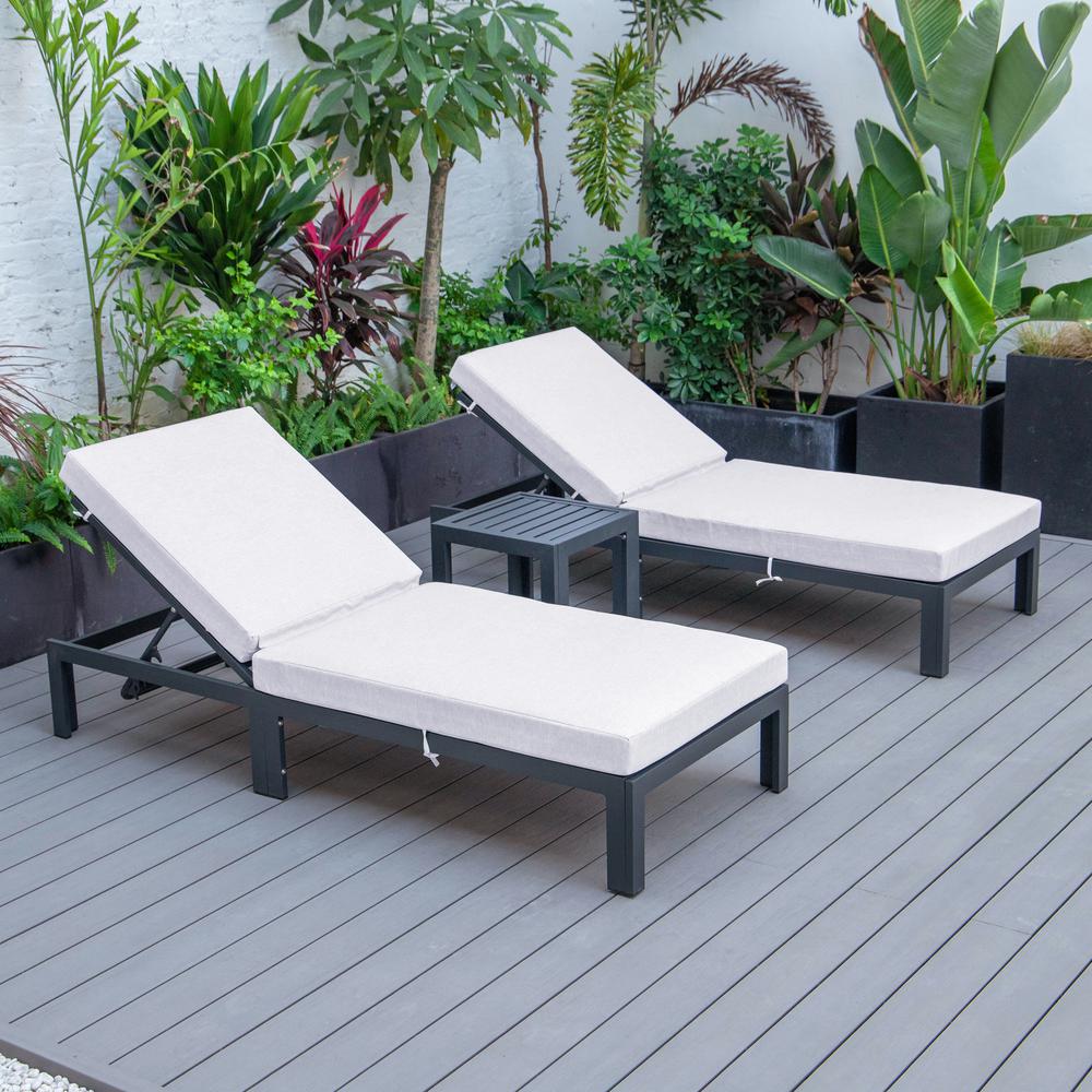 Chelsea Modern Outdoor Chaise Lounge Chair Set of 2 With Side Table & Cushions. Picture 4