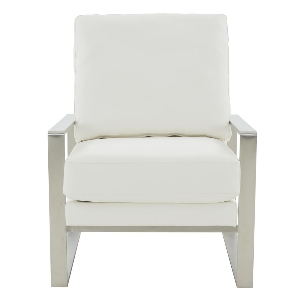 LeisureMod Jefferson Leather Modern Design Accent Armchair With Elegant Silver Frame, White. Picture 4