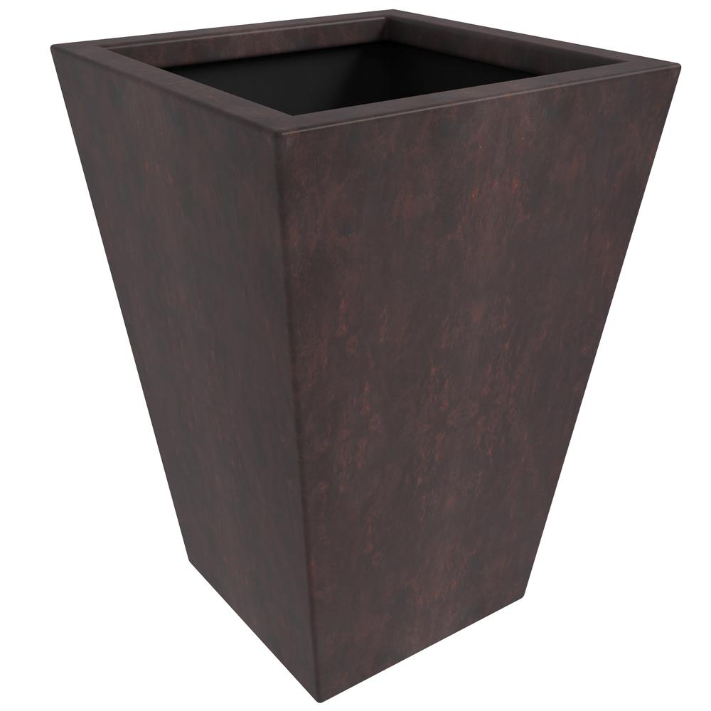 Serene Series Poly Stone Square Planter in Brown 11x11, 15 High. Picture 1