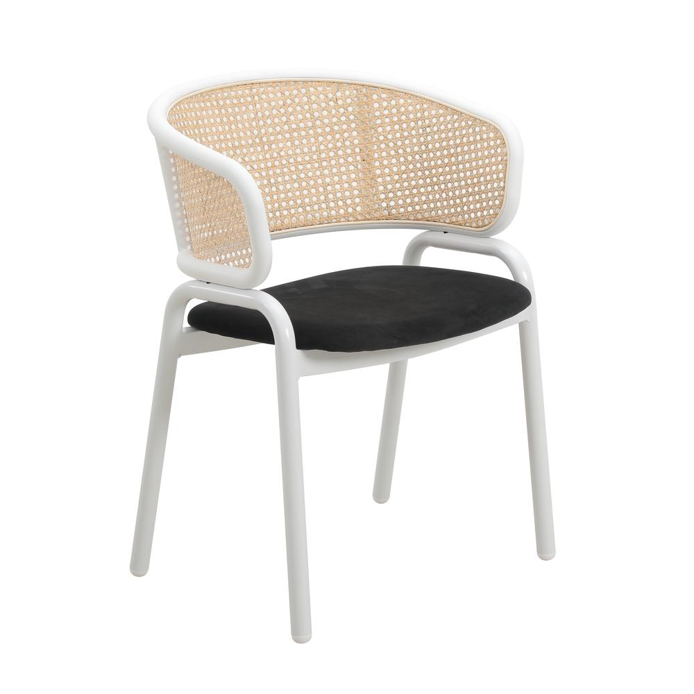 Ervilla Modern Dining Chair with White Powder Coated Steel Legs and Wicker Back. Picture 1