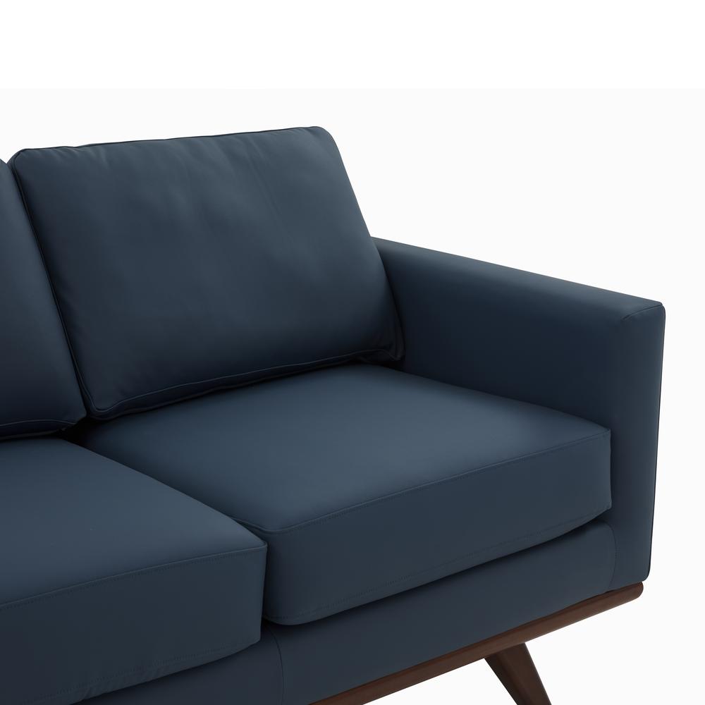 LeisureMod Chester Modern Leather Sofa With Birch Wood Base, Navy Blue. Picture 5