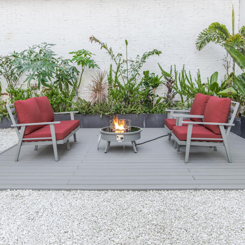 LeisureMod Walbrooke Modern Grey Patio Conversation With Round Fire Pit & Tank Holder, Red. Picture 7