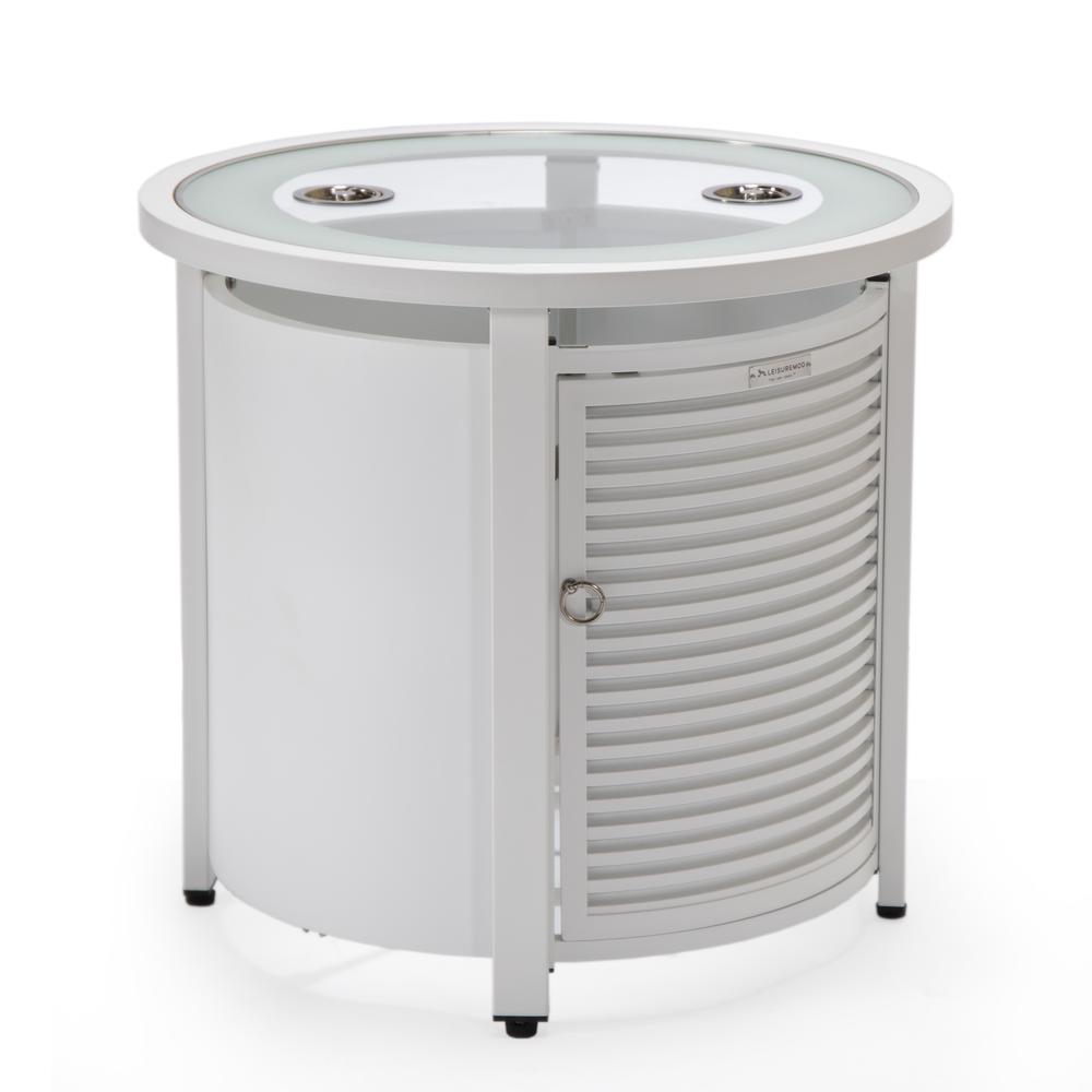 Walbrooke White Patio Round Tank Holder with Slats Design. Picture 5