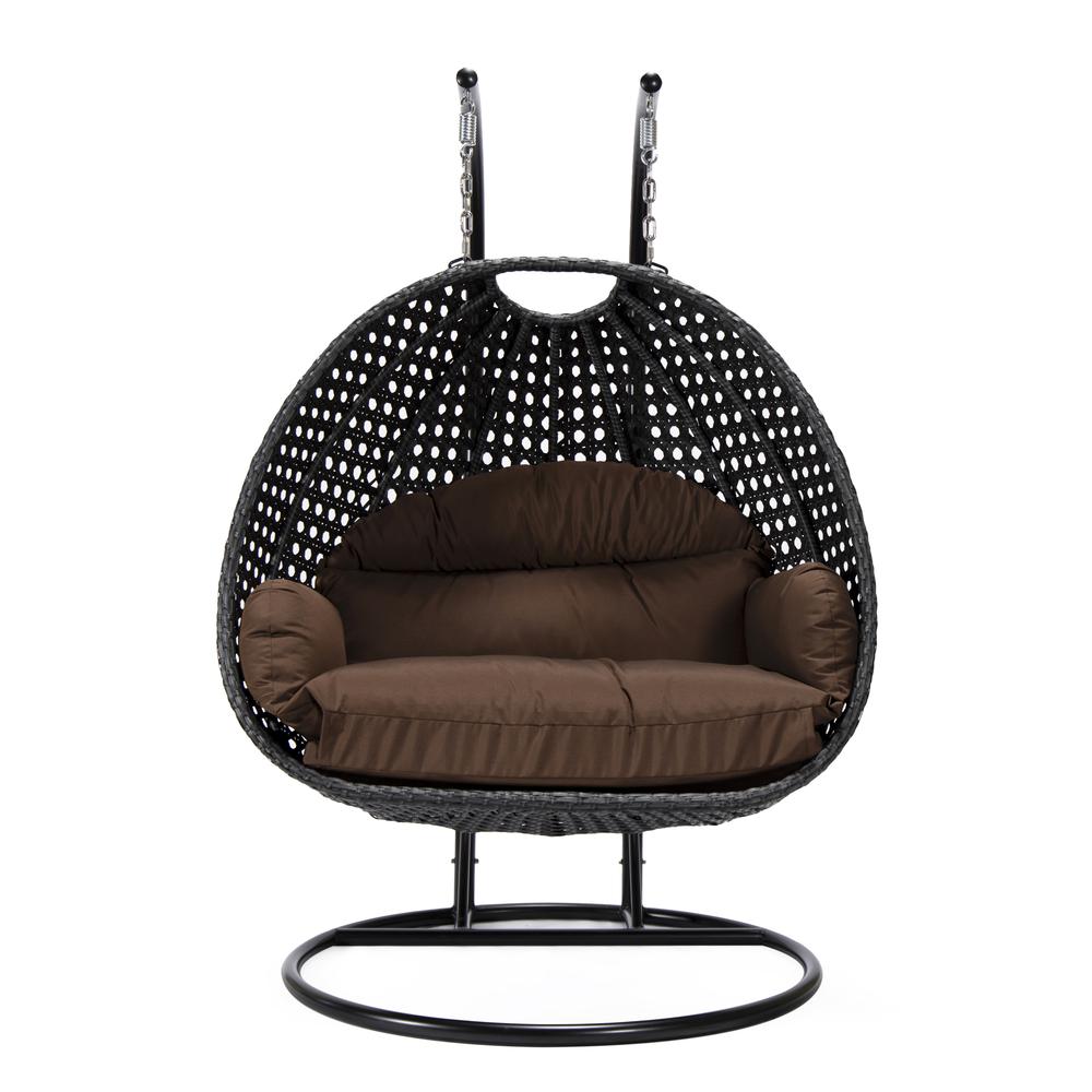 LeisureMod MendozaWicker Hanging 2 person Egg Swing Chair in Brown. Picture 2